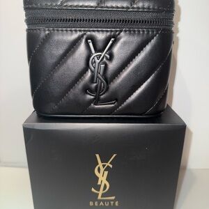 New YSL Yves Saint Laurent Black Quilted vanity with strap all black